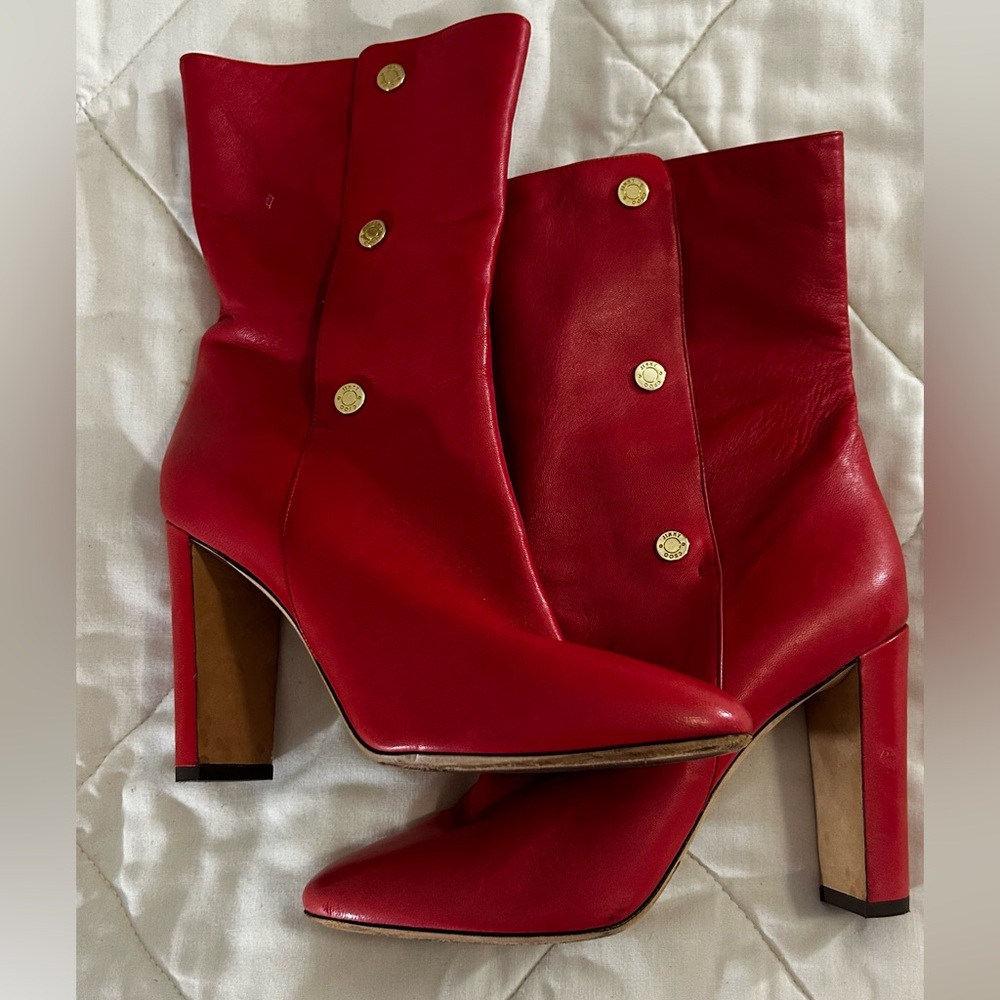 Jimmy Choo Red Leather Heeled Boots Size 39